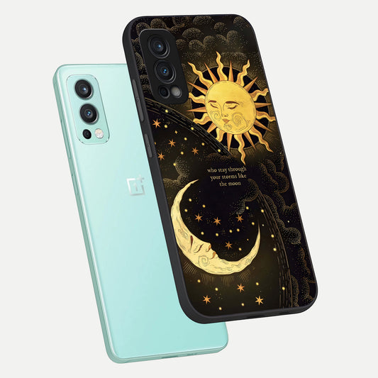  Golden Lunar Love phone case For OnePlus Nord 2 showing premium glass back cover with detailed artwork
