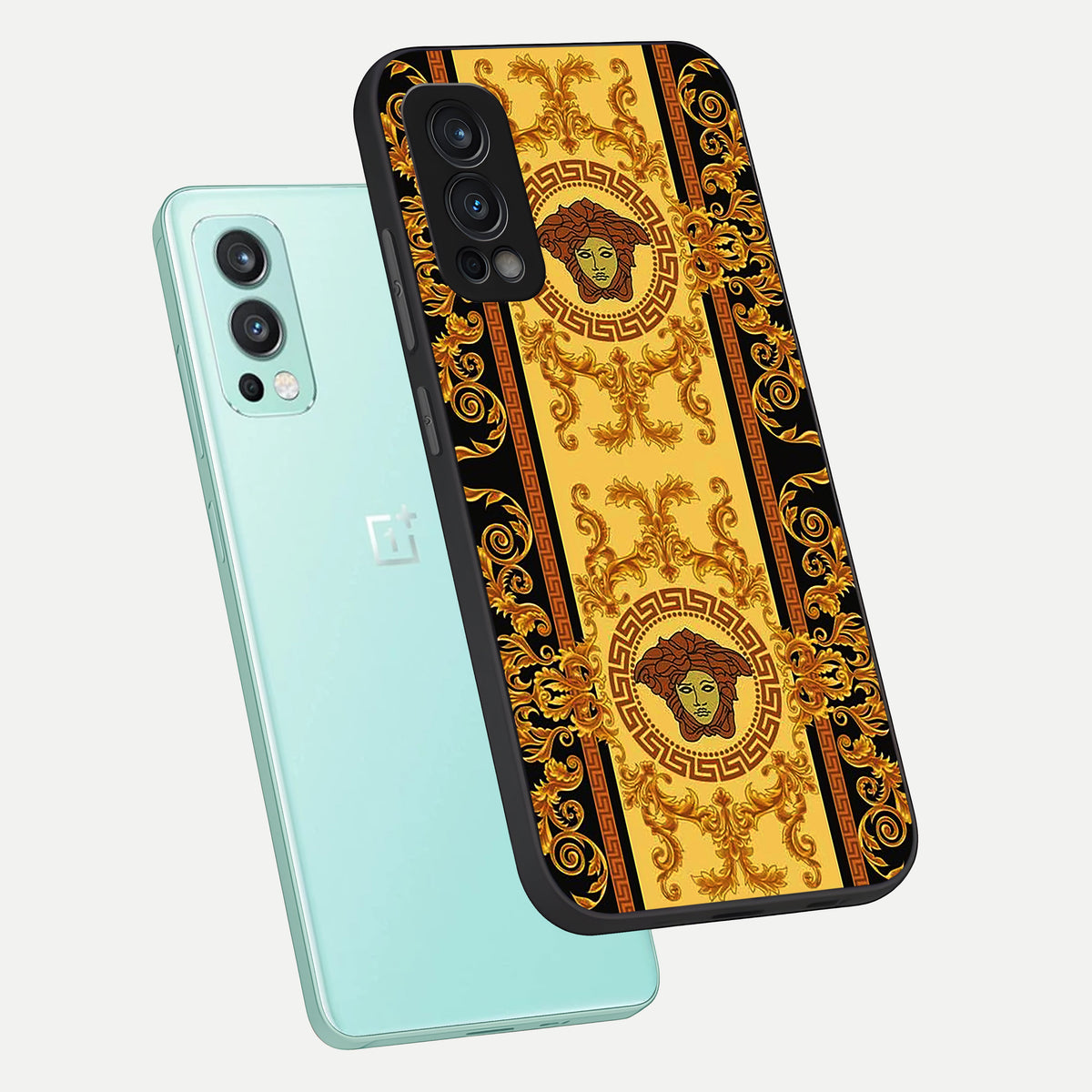  Golden Royal Heritage phone case For OnePlus Nord 2 showing premium glass back cover with detailed artwork