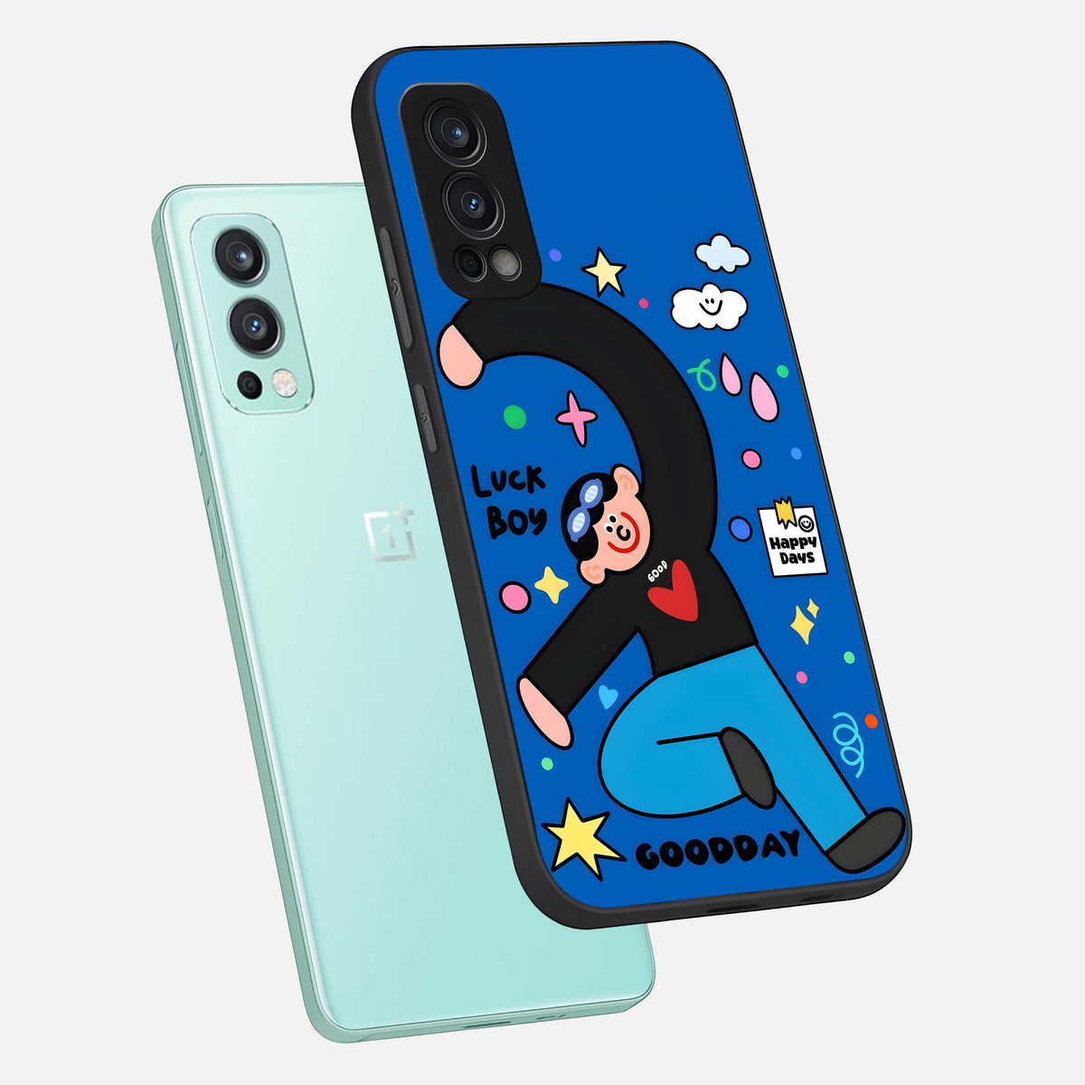  Happy Luck Vibe phone case For OnePlus Nord 2 showing premium glass back cover with detailed artwork