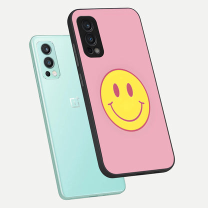  Happy Pink Mood phone case For OnePlus Nord 2 showing premium glass back cover with detailed artwork