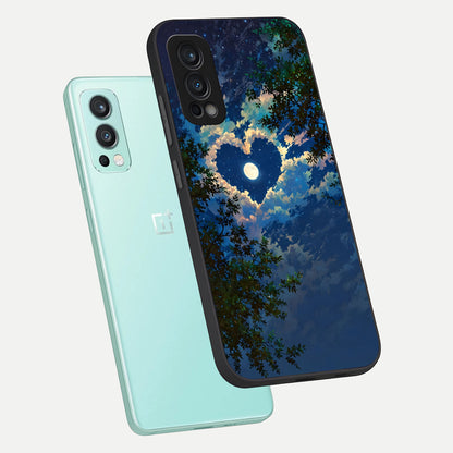  Heart With Moon Sky phone case For OnePlus Nord 2 showing premium glass back cover with detailed artwork