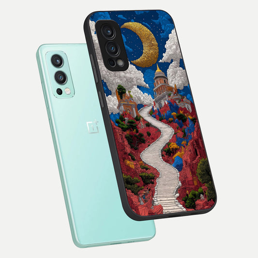  Heavenly Moon Path phone case For OnePlus Nord 2 showing premium glass back cover with detailed artwork