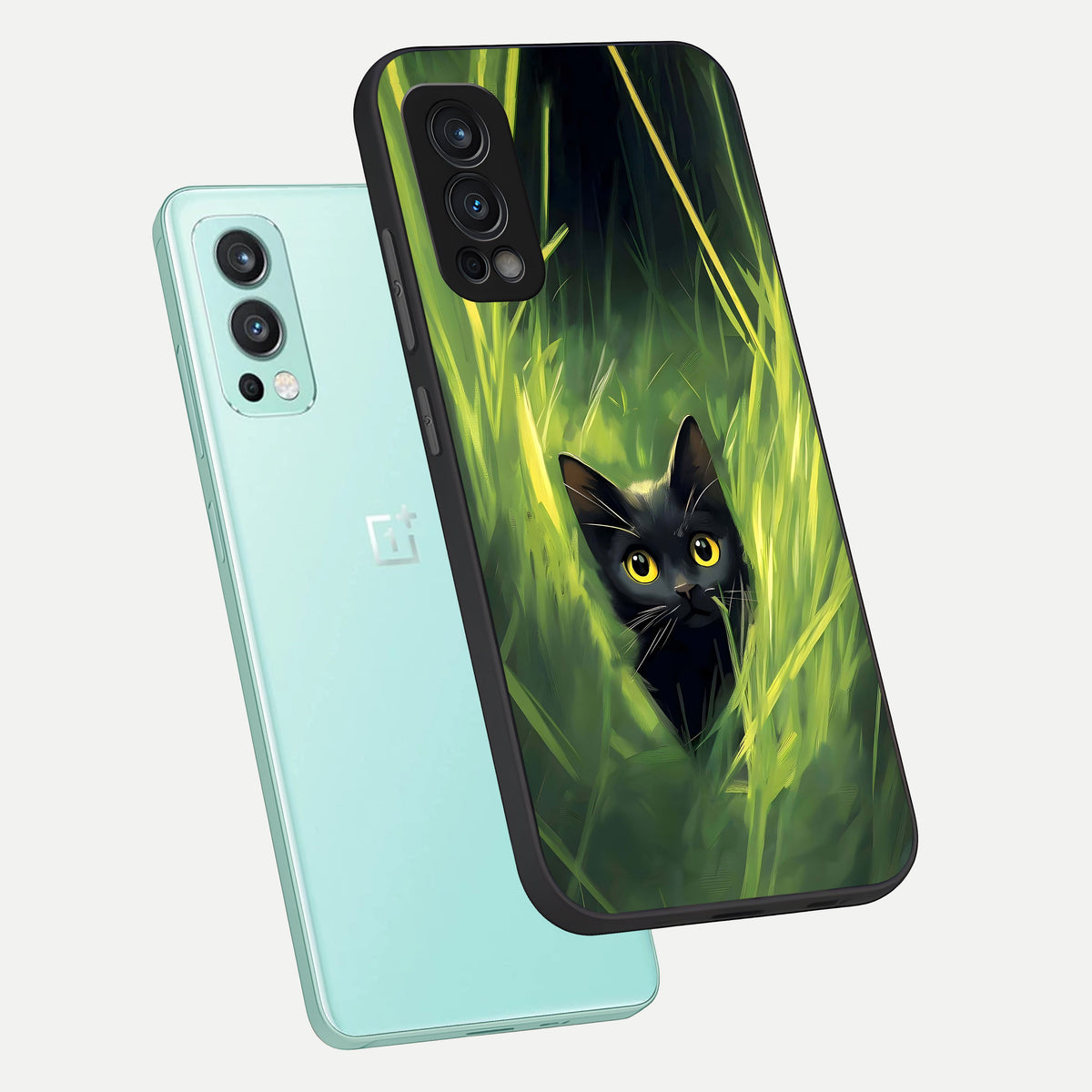  Hidden Cat Whisper phone case For OnePlus Nord 2 showing premium glass back cover with detailed artwork