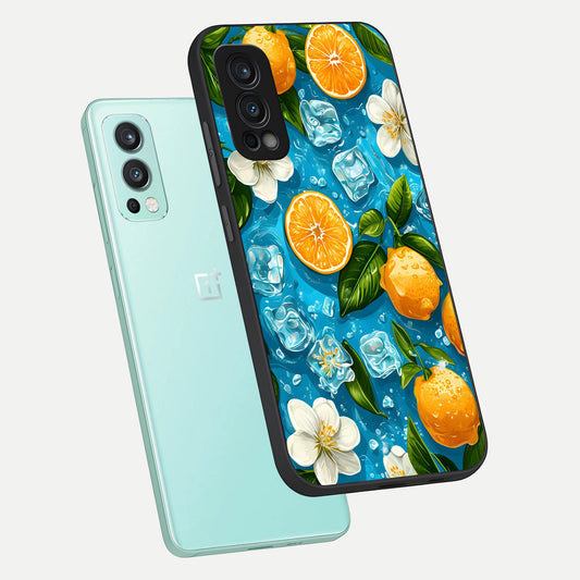  Ice Cube With Orange phone case For OnePlus Nord 2 showing premium glass back cover with detailed artwork