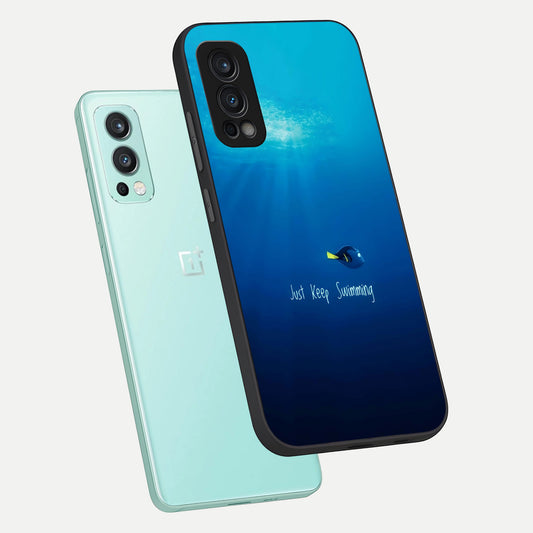  Just Keep Swimming phone case For OnePlus Nord 2 showing premium glass back cover with detailed artwork