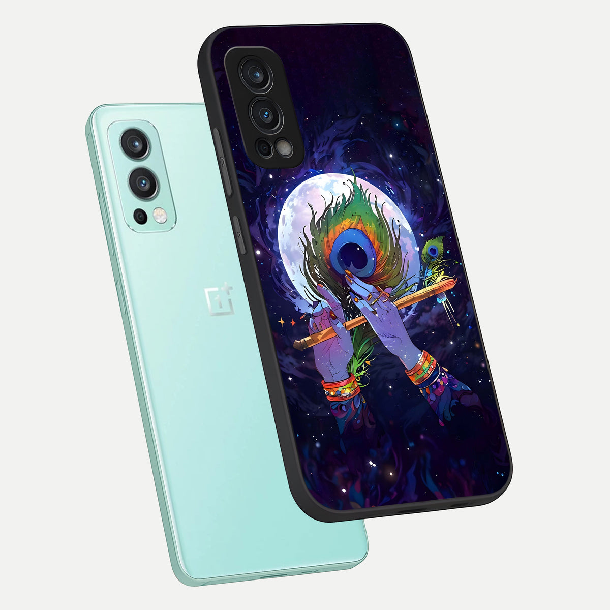  Krishna Hands Art phone case For OnePlus Nord 2 showing premium glass back cover with detailed artwork