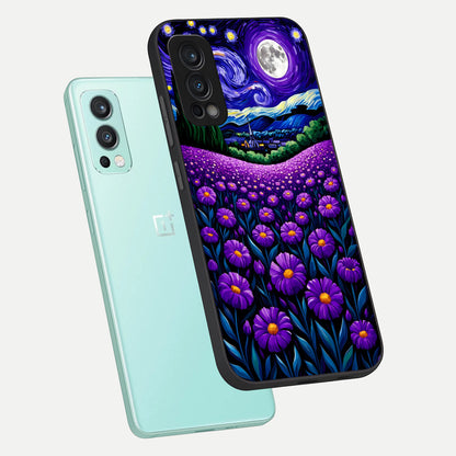  Lavender Moon Field phone case For OnePlus Nord 2 showing premium glass back cover with detailed artwork