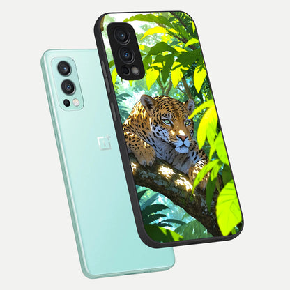  Leopard in Jungle phone case For OnePlus Nord 2 showing premium glass back cover with detailed artwork