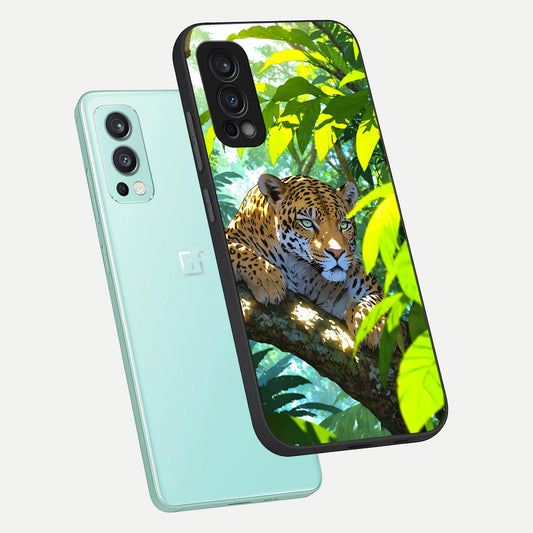  Leopard in Jungle phone case For OnePlus Nord 2 showing premium glass back cover with detailed artwork