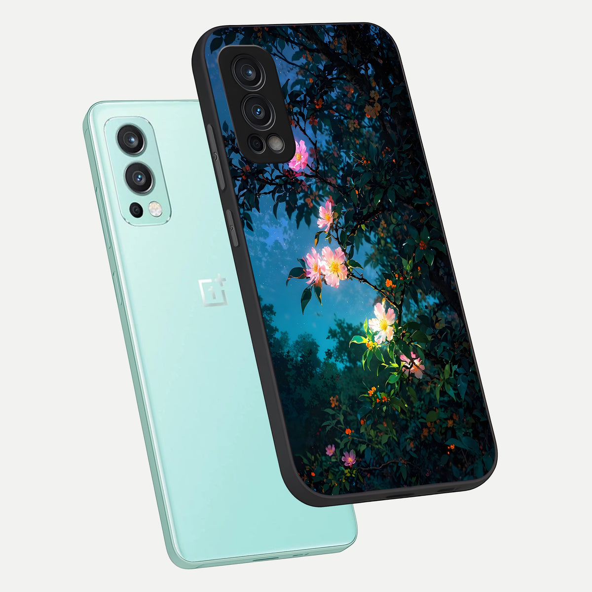  Midnight Bloom Glow phone case For OnePlus Nord 2 showing premium glass back cover with detailed artwork