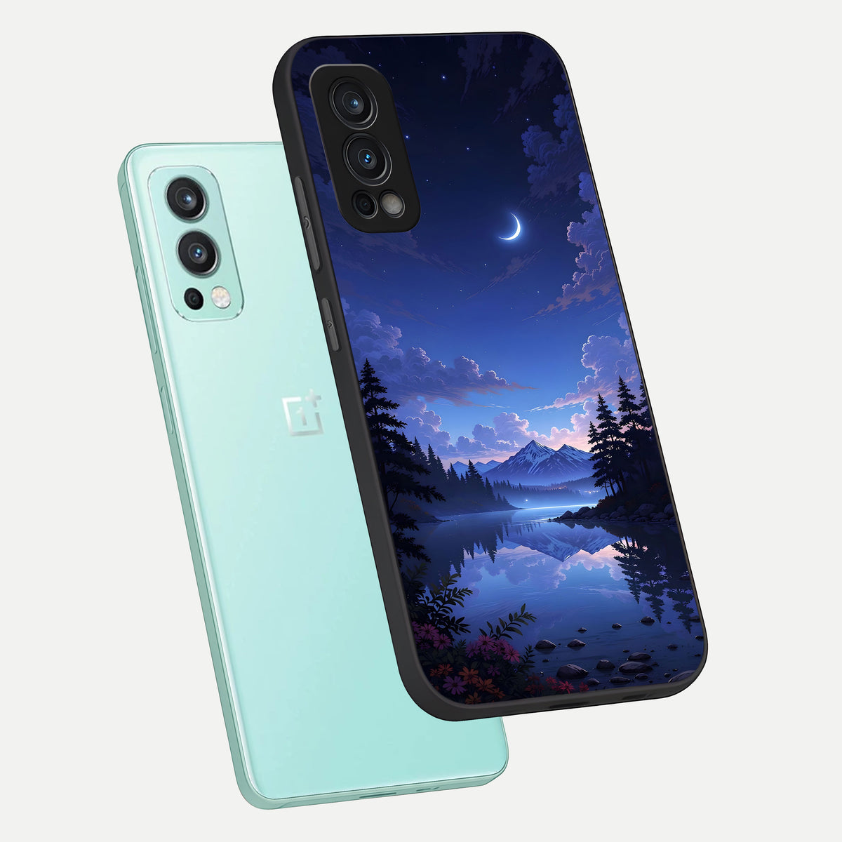  Midnight Lake Peace phone case For OnePlus Nord 2 showing premium glass back cover with detailed artwork