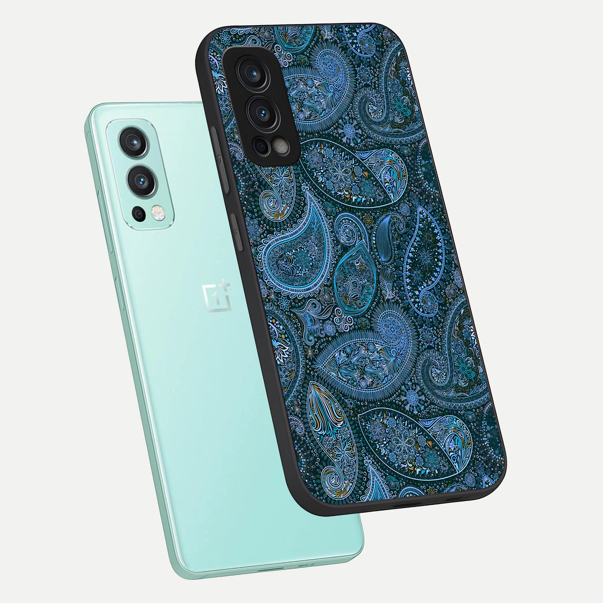  Midnight Paisley Glow phone case For OnePlus Nord 2 showing premium glass back cover with detailed artwork