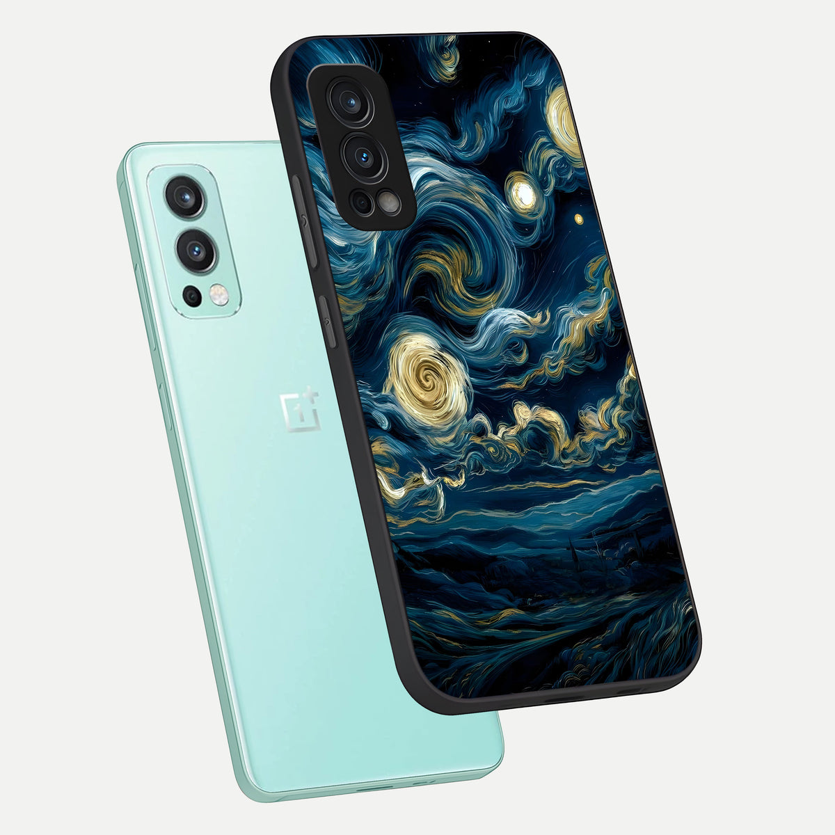  Midnight Sky Whirl phone case For OnePlus Nord 2 showing premium glass back cover with detailed artwork