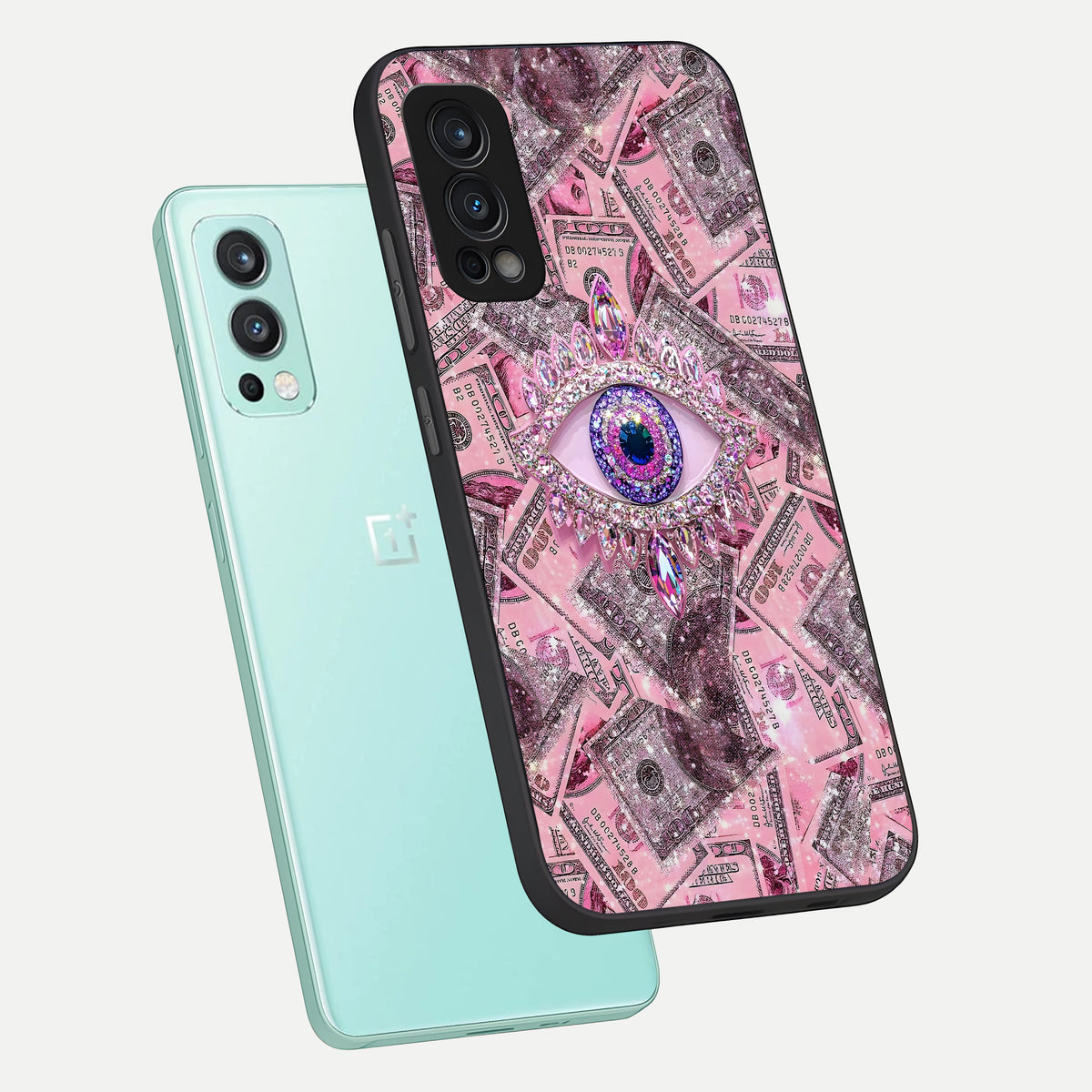  Money Eye Luxe phone case For OnePlus Nord 2 showing premium glass back cover with detailed artwork