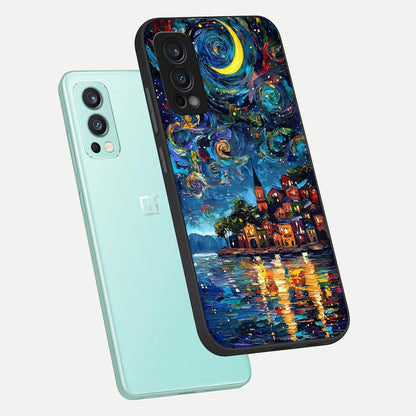  Moonlight Harbor Glow phone case For OnePlus Nord 2 showing premium glass back cover with detailed artwork