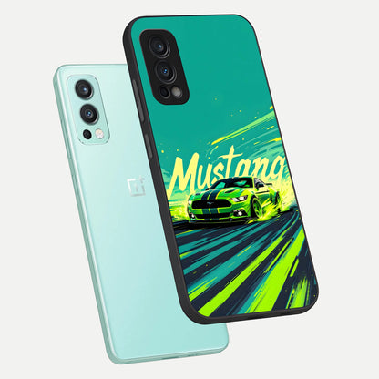  Mustang Bang phone case For OnePlus Nord 2 showing premium glass back cover with detailed artwork