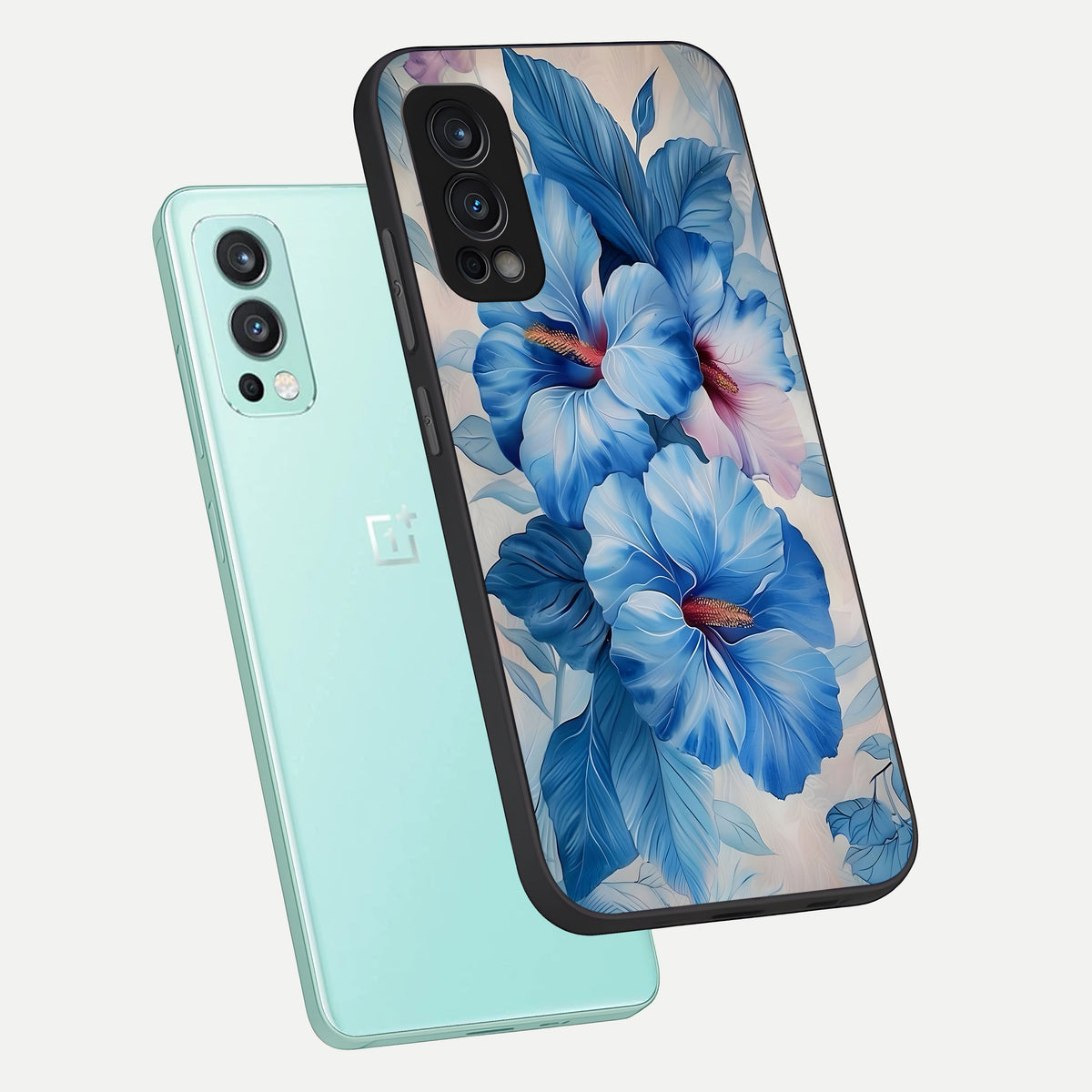  Ocean Hibiscus Grace phone case For OnePlus Nord 2 showing premium glass back cover with detailed artwork