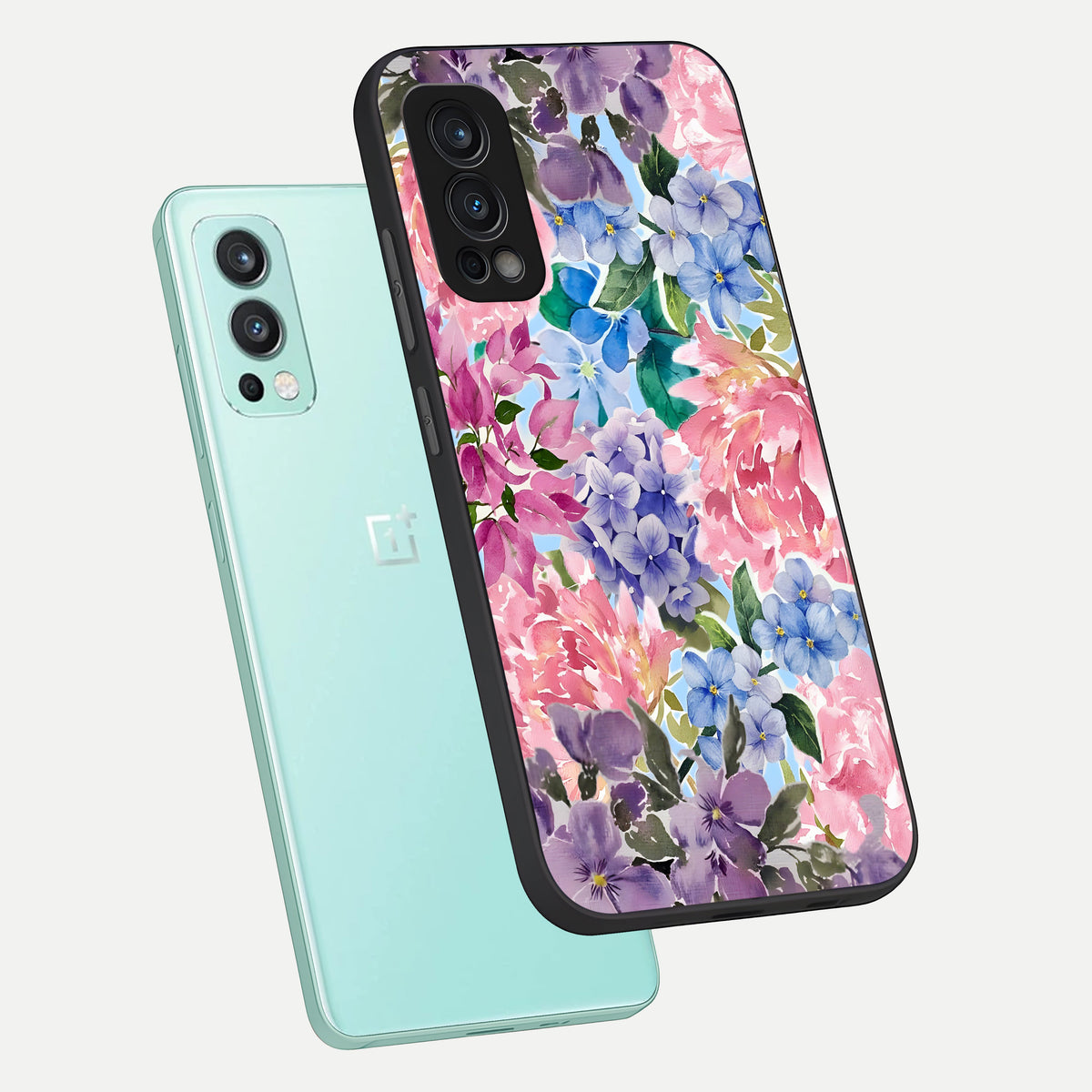  Pastel Floral Mix phone case For OnePlus Nord 2 showing premium glass back cover with detailed artwork
