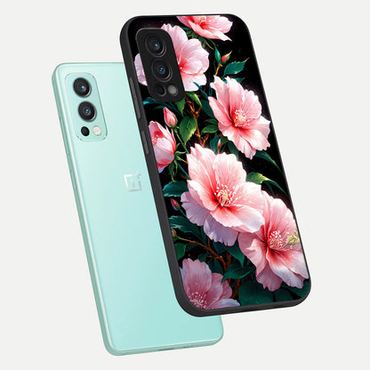  Peach Flower phone case For OnePlus Nord 2 showing premium glass back cover with detailed artwork