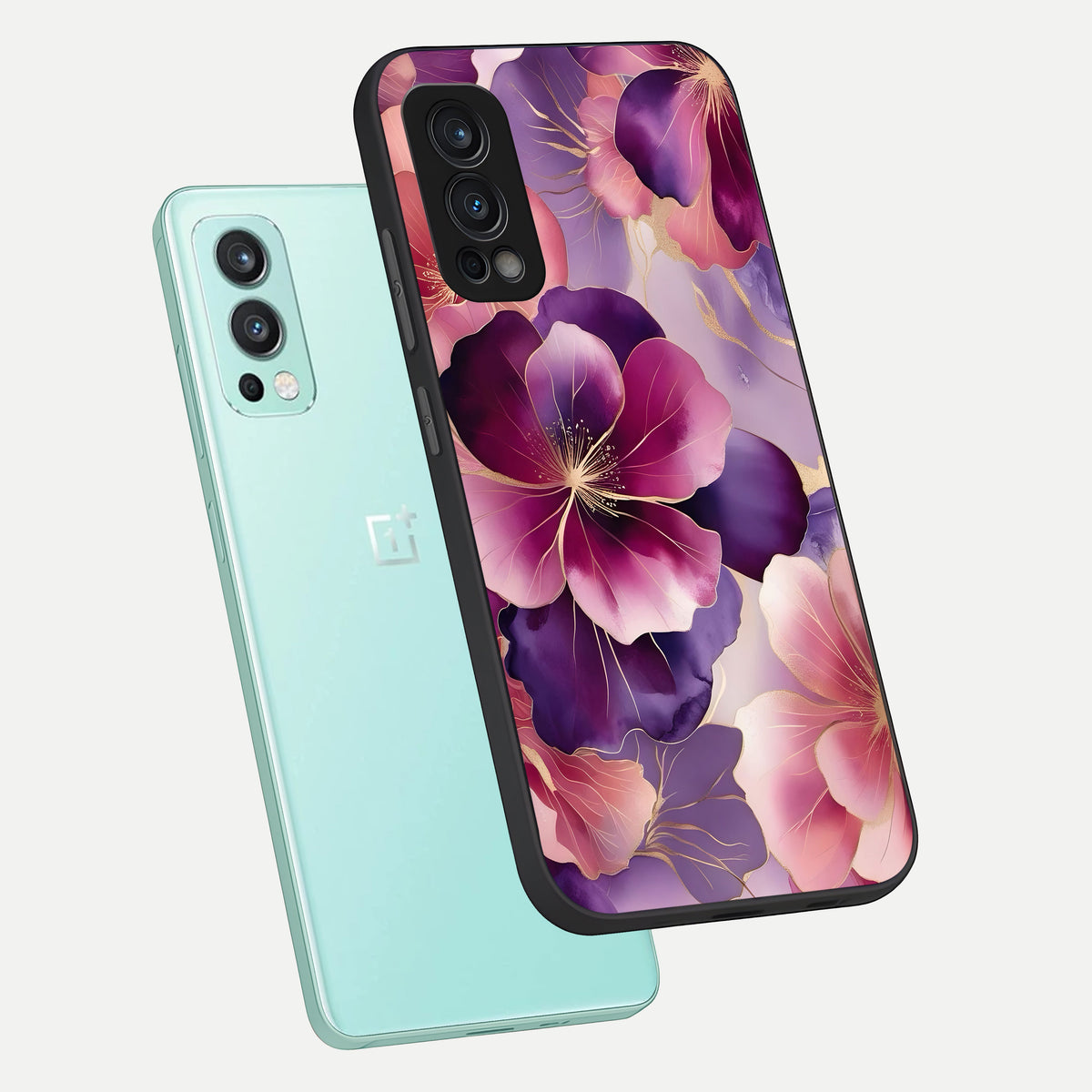  Pink Bouquet Florals phone case For OnePlus Nord 2 showing premium glass back cover with detailed artwork