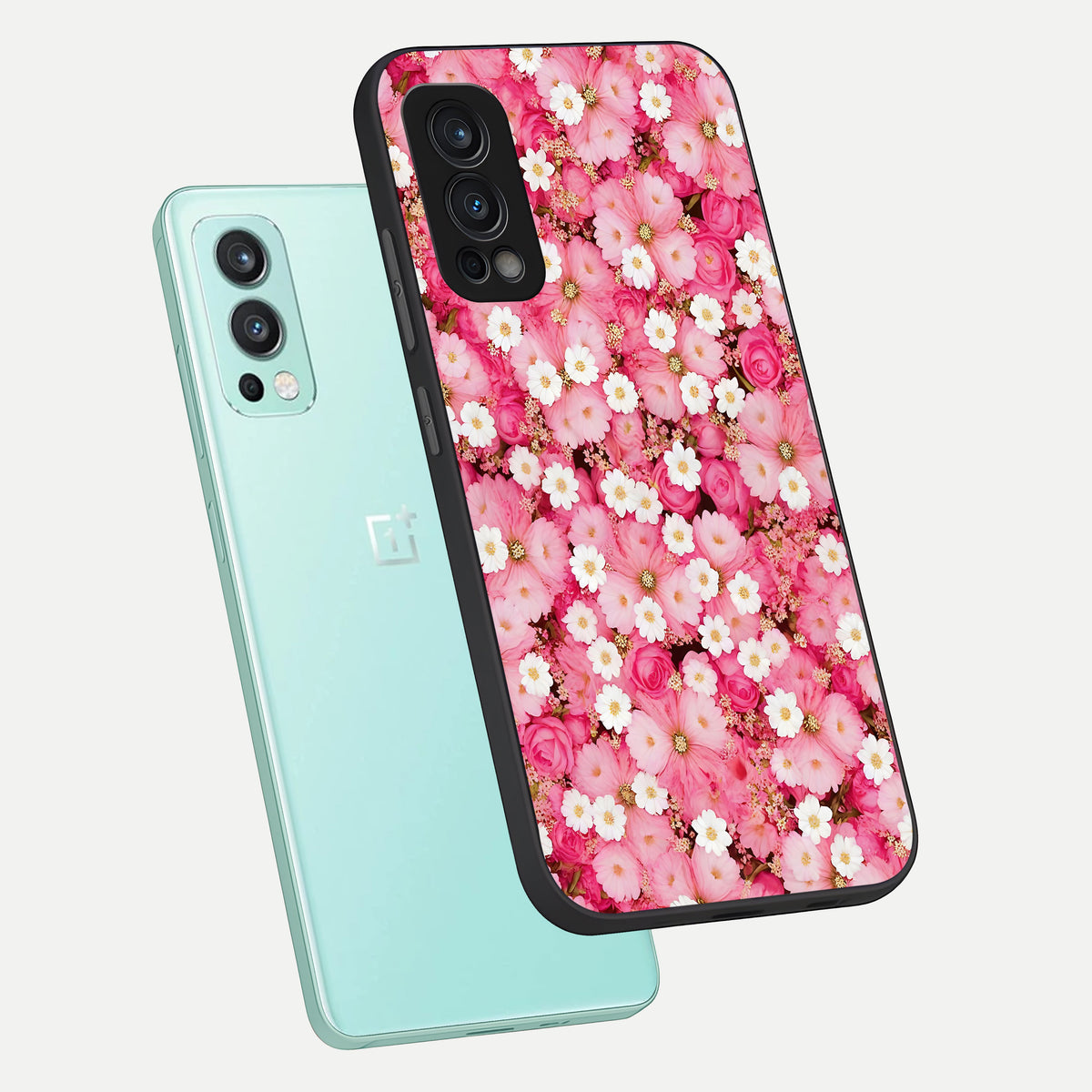  Pink Daisy Bliss phone case For OnePlus Nord 2 showing premium glass back cover with detailed artwork