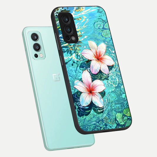  Pink Flowers in Water phone case For OnePlus Nord 2 showing premium glass back cover with detailed artwork