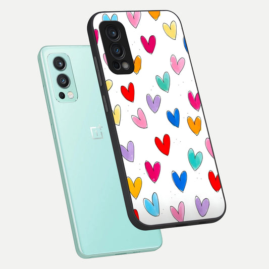  Playful Love Doodles phone case For OnePlus Nord 2 showing premium glass back cover with detailed artwork