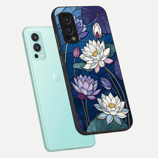  Purple Lotus Stained phone case For OnePlus Nord 2 showing premium glass back cover with detailed artwork