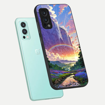 Rainbow Valley Dream phone case For OnePlus Nord 2 showing premium glass back cover with detailed artwork