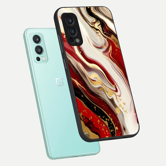  Red And White Marble phone case For OnePlus Nord 2 showing premium glass back cover with detailed artwork