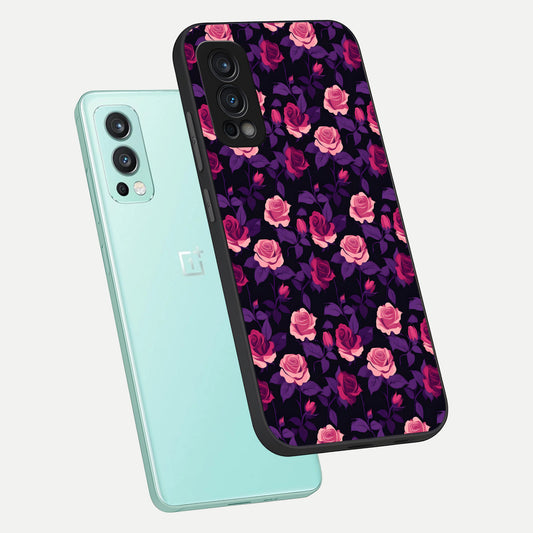  Rose Garden Twilight phone case For OnePlus Nord 2 showing premium glass back cover with detailed artwork