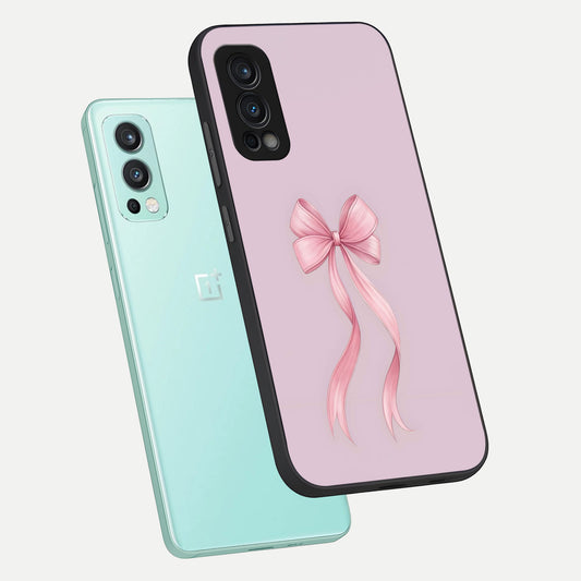  Soft Blush Bow phone case For OnePlus Nord 2 showing premium glass back cover with detailed artwork