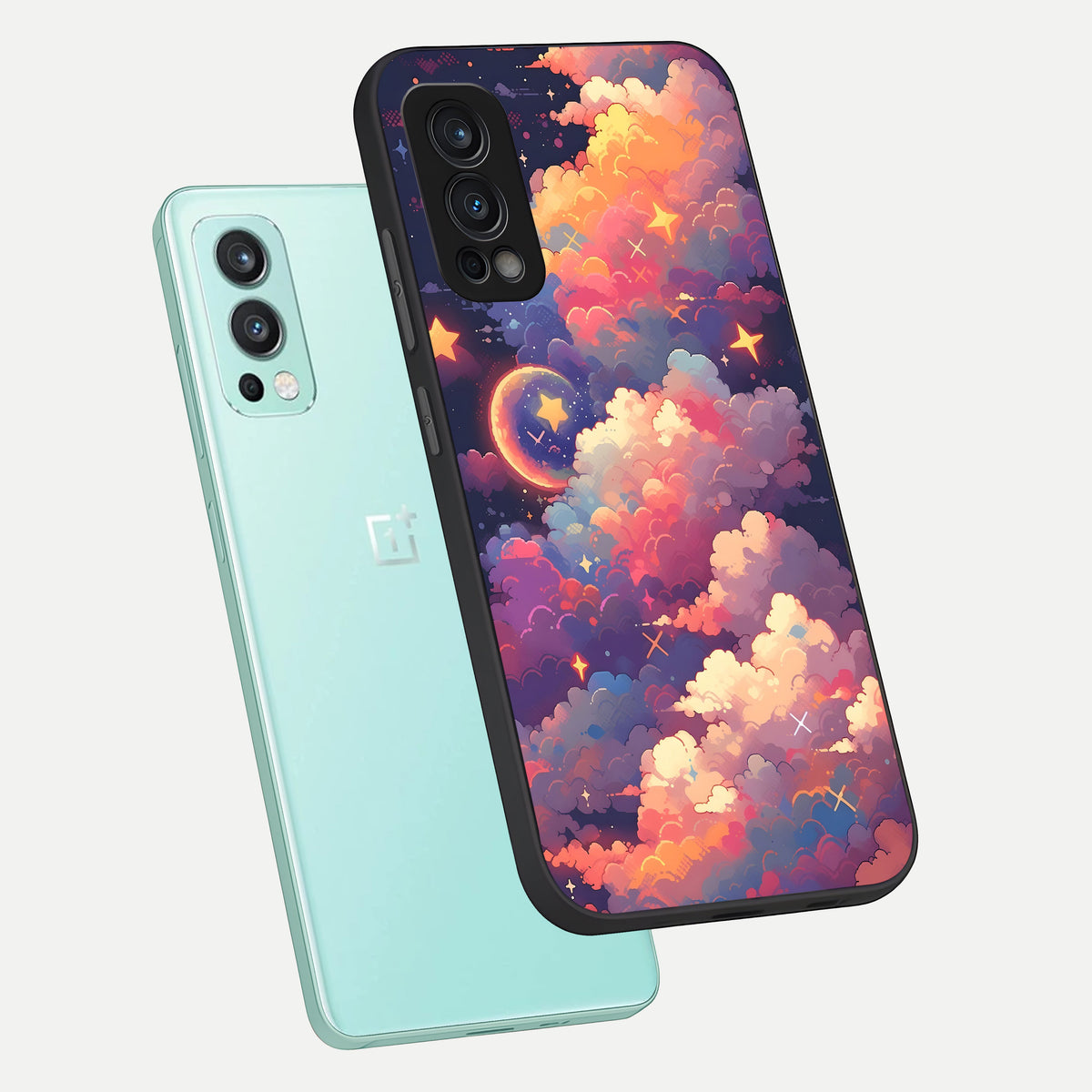  Starlit Dream Clouds phone case For OnePlus Nord 2 showing premium glass back cover with detailed artwork
