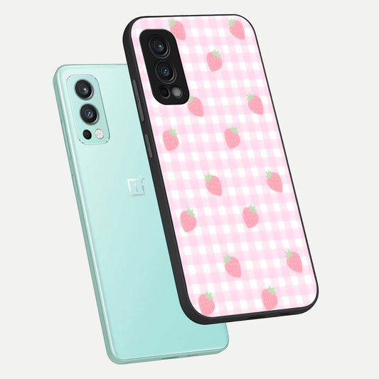  Strawberry Picnic Love phone case For OnePlus Nord 2 showing premium glass back cover with detailed artwork
