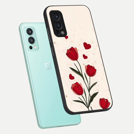  Tulip With Heart phone case For OnePlus Nord 2 showing premium glass back cover with detailed artwork