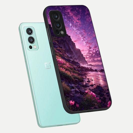  Twilight Blossom Coast phone case For OnePlus Nord 2 showing premium glass back cover with detailed artwork
