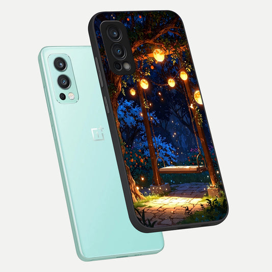  Twilight Garden Swing phone case For OnePlus Nord 2 showing premium glass back cover with detailed artwork