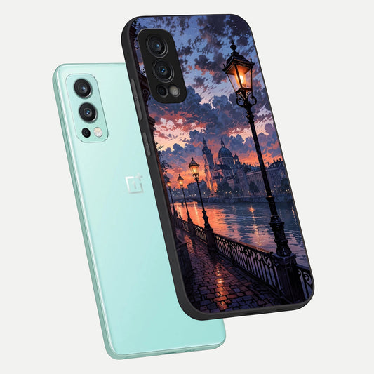  Twilight River Lights phone case For OnePlus Nord 2 showing premium glass back cover with detailed artwork