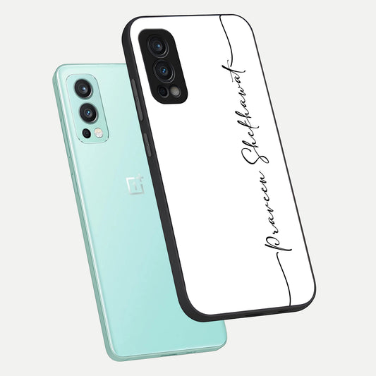  White Tune Custom Name phone case For OnePlus Nord 2 showing premium custom name glass back cover