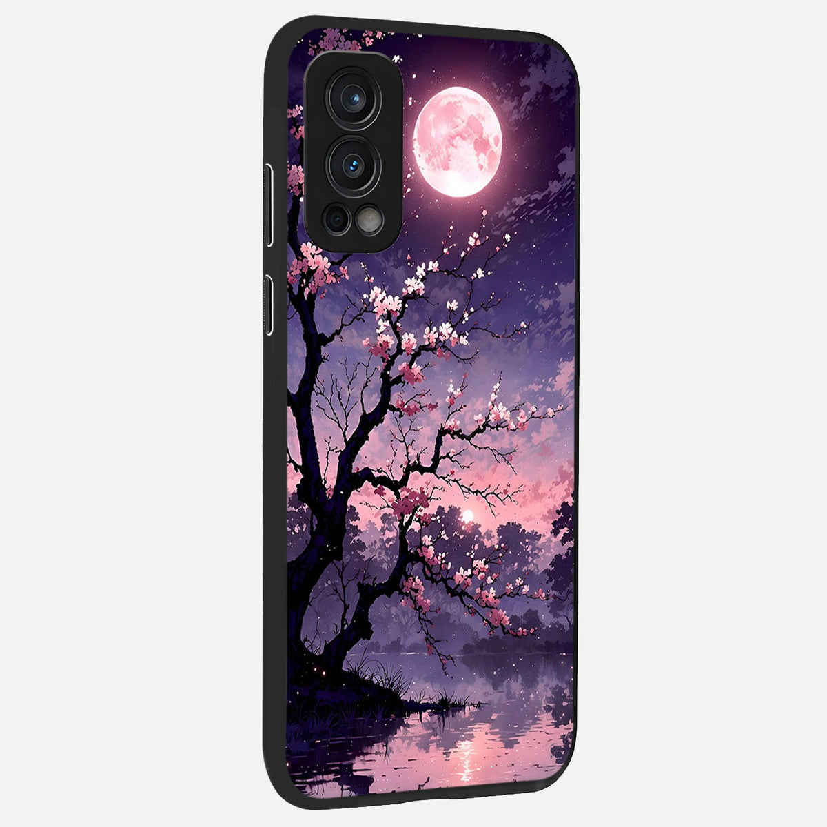  Blossom Pink Moon back cover For OnePlus Nord 2 slim fit glass case with vibrant aesthetic design