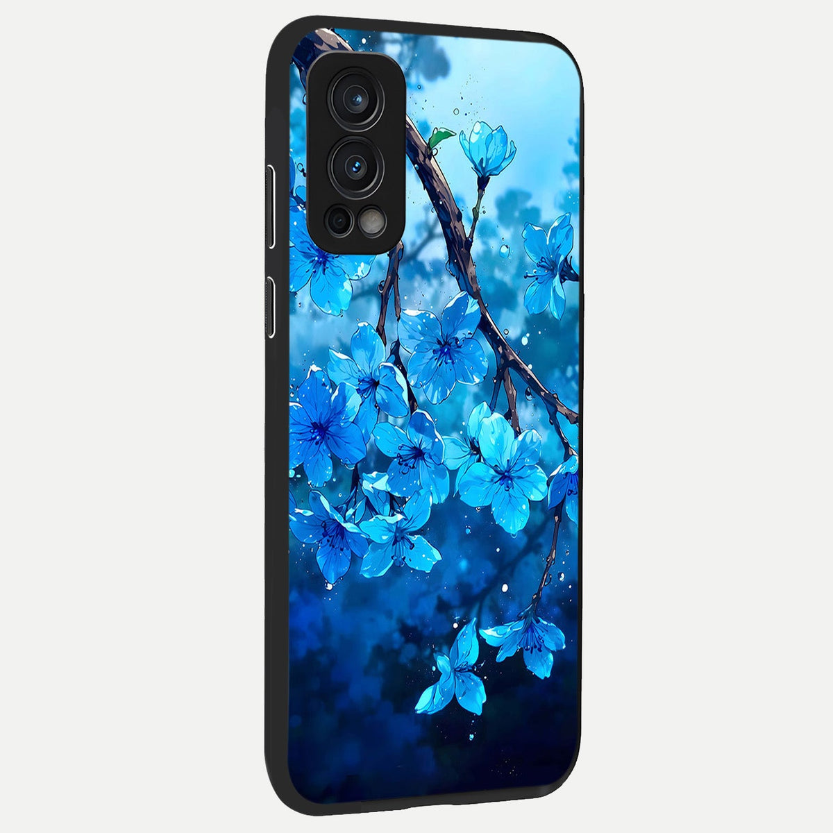  Blue Blossoms Branch back cover For OnePlus Nord 2 slim fit glass case with vibrant aesthetic design