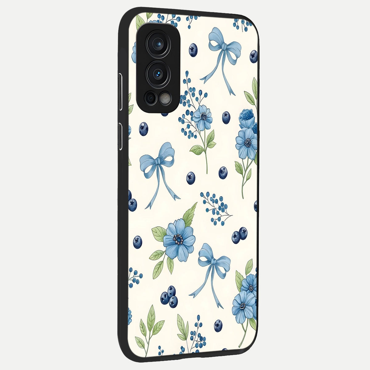  Blue Flower And Bow back cover For OnePlus Nord 2 slim fit glass case with vibrant aesthetic design