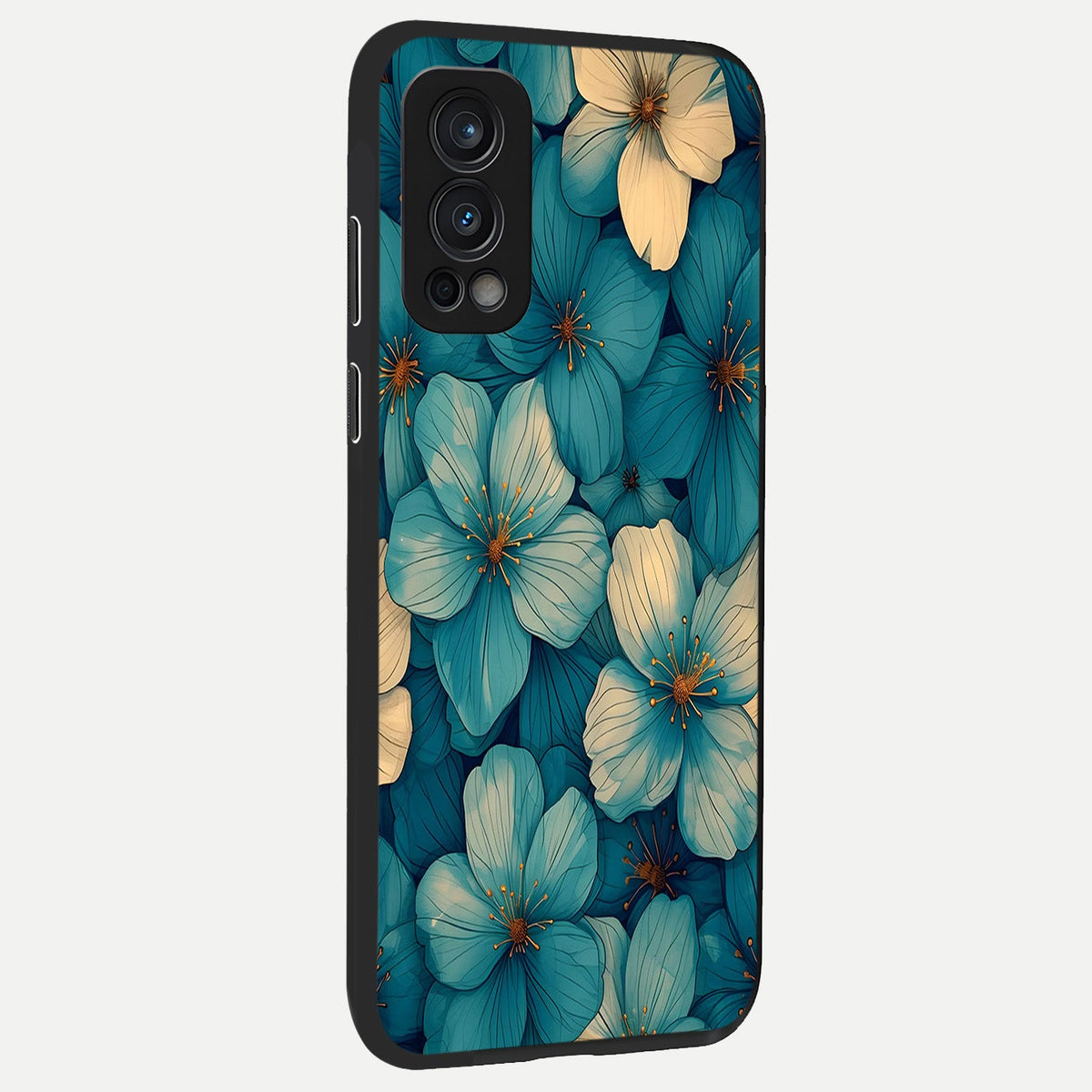  Blue Shade Floral back cover For OnePlus Nord 2 slim fit glass case with vibrant aesthetic design