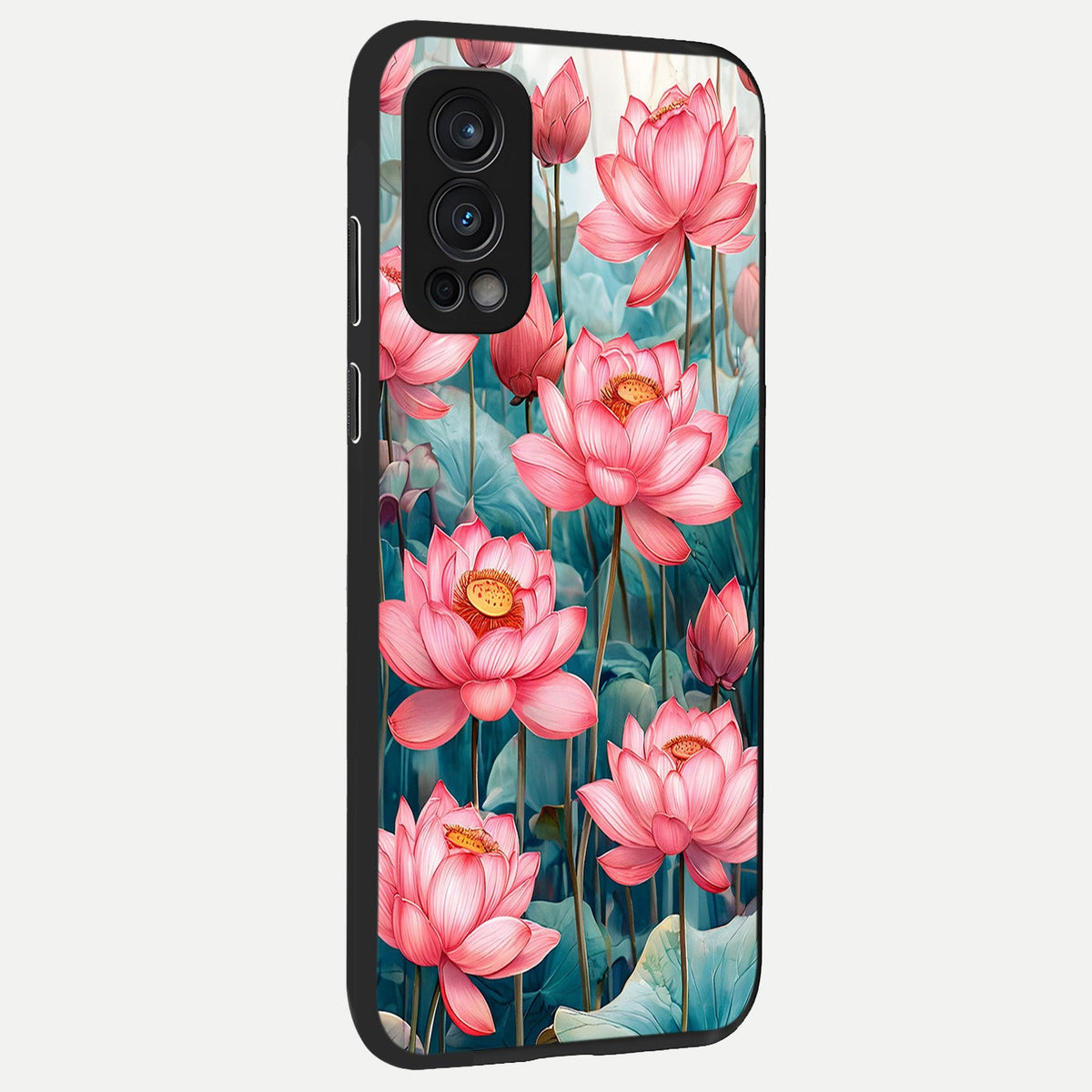  Celestial Pink Lotus back cover For OnePlus Nord 2 slim fit glass case with vibrant aesthetic design