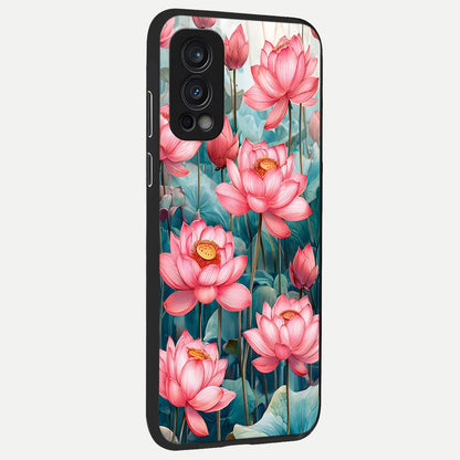  Celestial Pink Lotus back cover For OnePlus Nord 2 slim fit glass case with vibrant aesthetic design