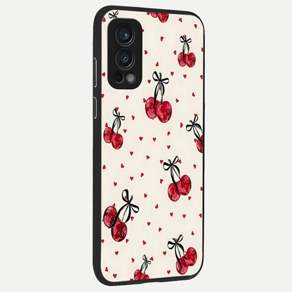  Cherry Heart Bow back cover For OnePlus Nord 2 slim fit glass case with vibrant aesthetic design