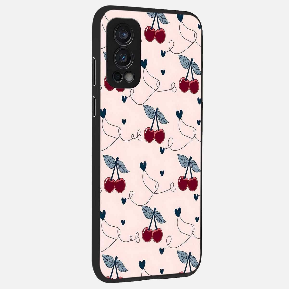  Cherry Heart Line back cover For OnePlus Nord 2 slim fit glass case with vibrant aesthetic design