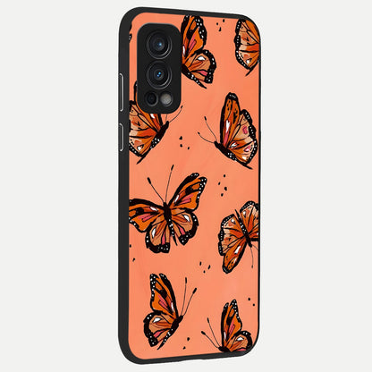  Coral Wing Butterfly back cover For OnePlus Nord 2 slim fit glass case with vibrant aesthetic design