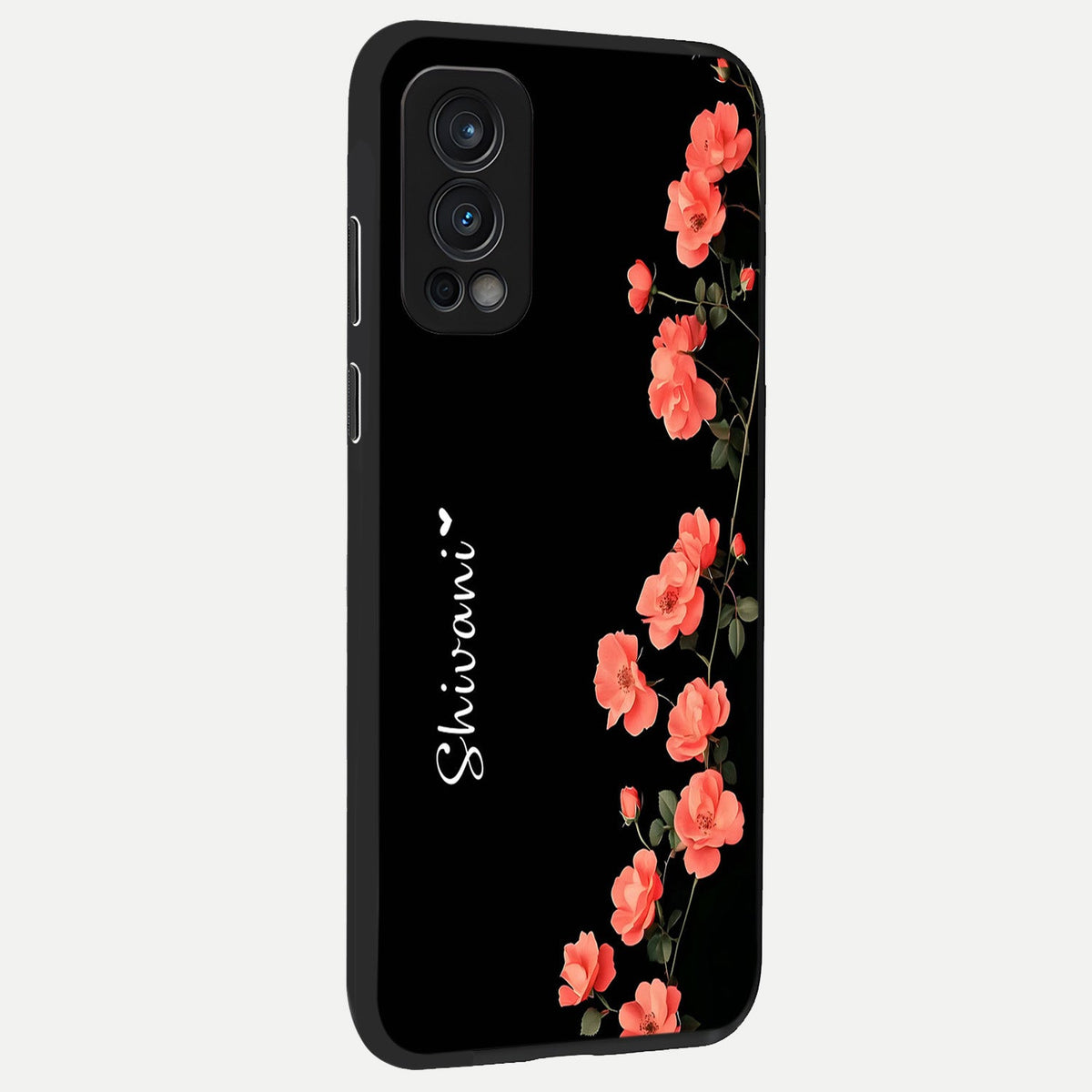  Crimson Bloom Grace Custom Name back cover For OnePlus Nord 2 slim fit glass case with vibrant aesthetic design