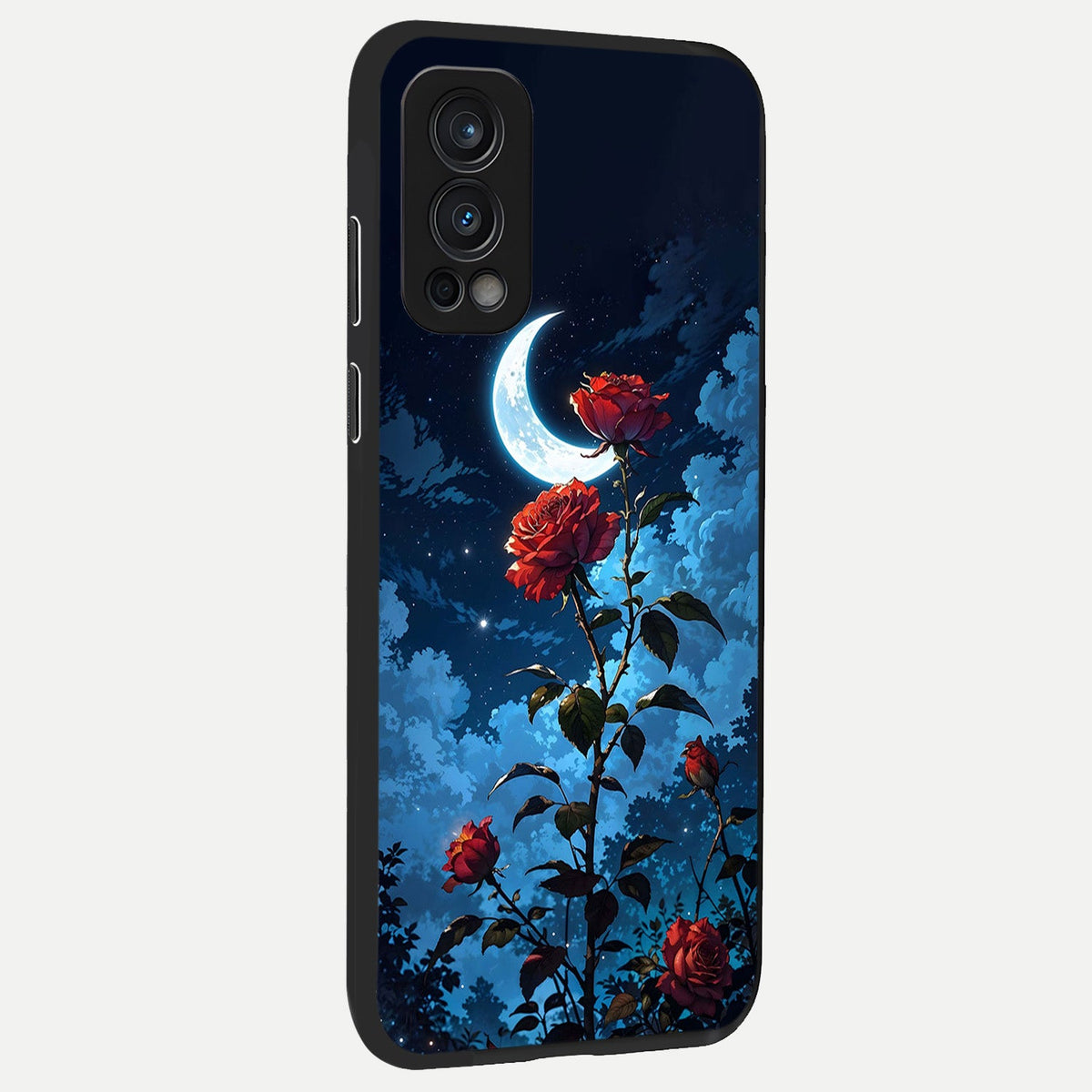  Crimson Rose Moon back cover For OnePlus Nord 2 slim fit glass case with vibrant aesthetic design